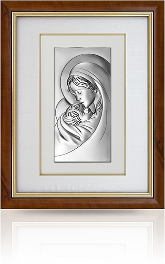 Matka Boska z dzieciątkiem: obraz srebrny w ramie za szkłem - Beltrami