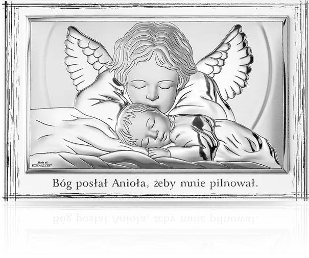 Aniołek nad dzieckiem: obrazek srebrny - Valenti