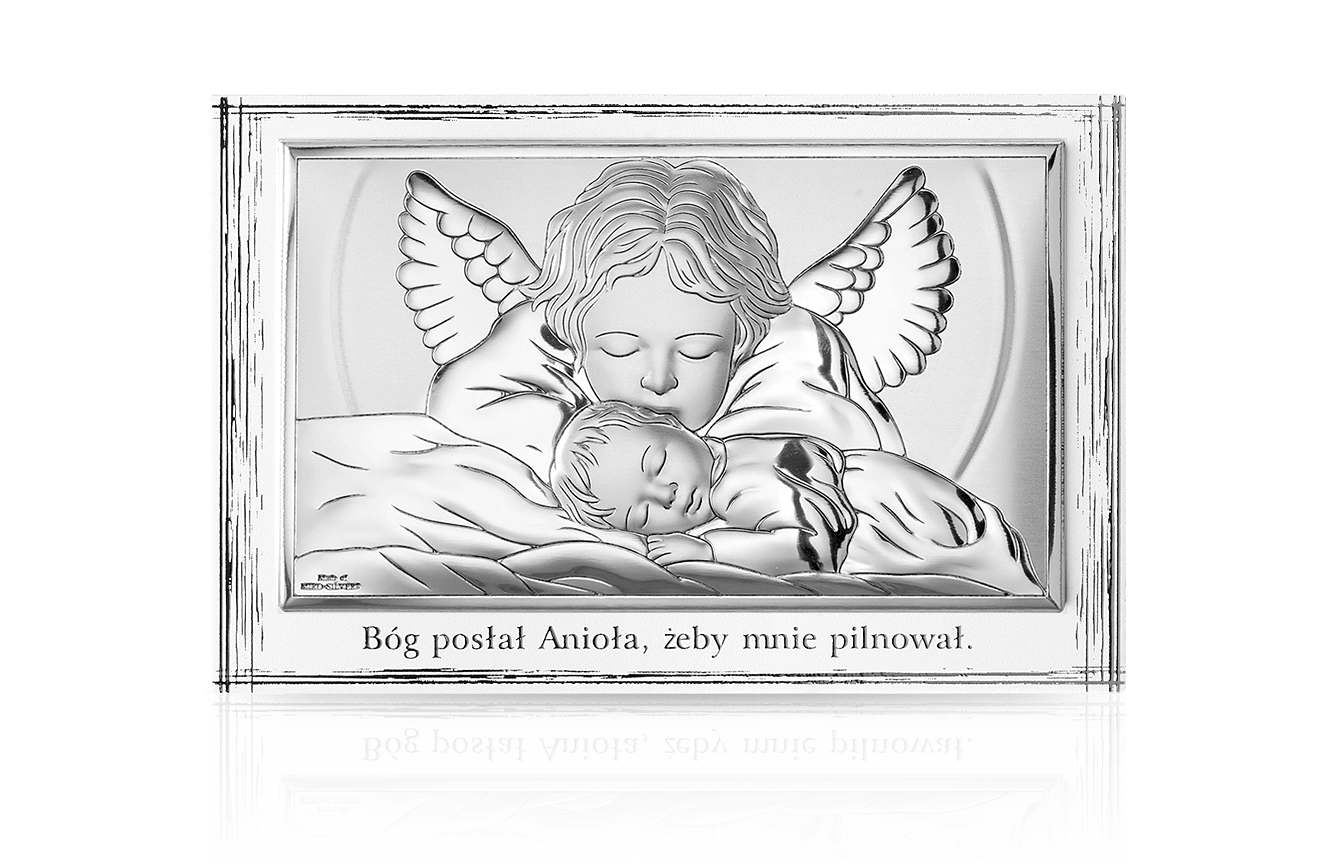 Aniołek nad dzieckiem Obrazek srebrny z grawerem Valenti 81288