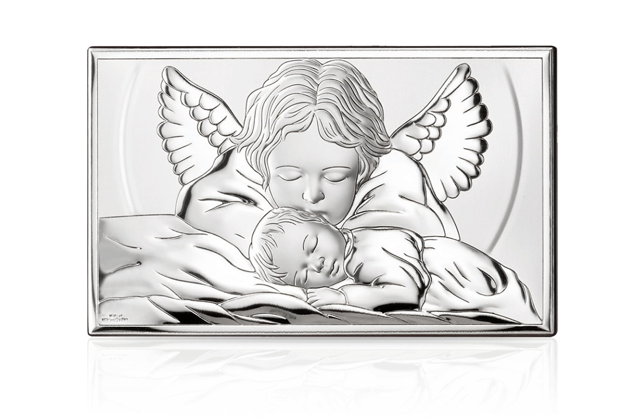 Aniołek stróż dla dziecka Obrazek srebrny na chrzest z grawerem Valenti 81288