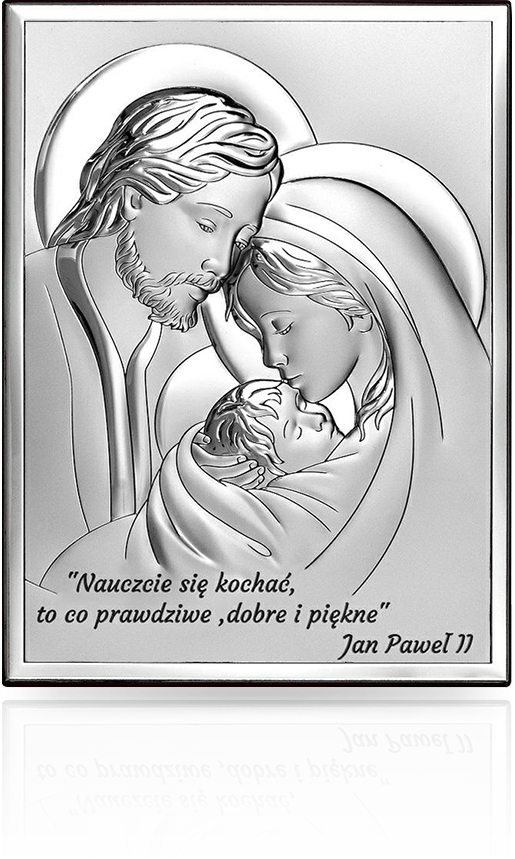 Obraz srebrny Św. Rodzina z cytatem: pamiątka ślubu i rocznicy - Beltrami