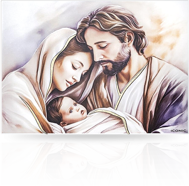 Obrazek na drewnie Św. Rodzina: Pamiątka na ślub i rocznicę - Iconic