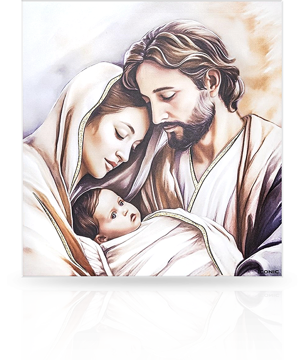 Obrazek na drewnie Św. Rodzina: Pamiątka na ślub i rocznicę - Iconic