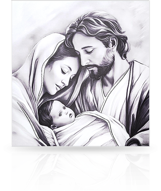 Obrazek na drewnie Św. Rodzina: Pamiątka na ślub i rocznicę - Iconic