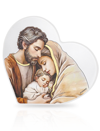 Obrazek Św Rodzina w sercu Na białym drewnie z grawerem Iconic IC114