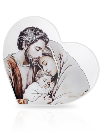 Obrazek Św Rodzina w sercu Na białym drewnie z grawerem Iconic IC114