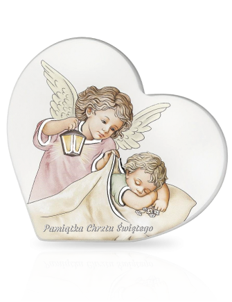 Obrazek z Aniołkiem na drewnie Pamiątka Chrztu Świętego z grawerem Iconic IC106S
