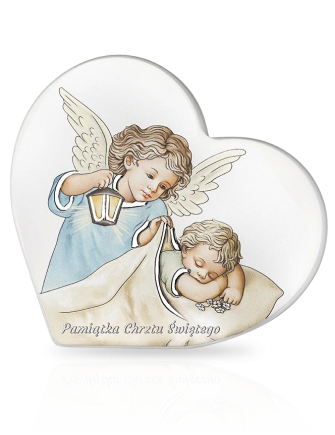 Obrazek z Aniołkiem na drewnie Pamiątka Chrztu Świętego z grawerem Iconic IC106S