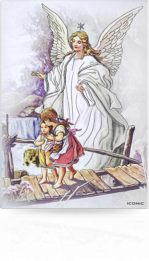 Obrazek Anioł Stróż na drewnie: Pamiątka Chrztu lub Roczku - Iconic