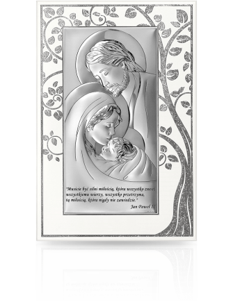 Św. Rodzina z cytatem Jana Pawła Srebrny obraz na Ślub z grawerem Beltrami 6380SWP