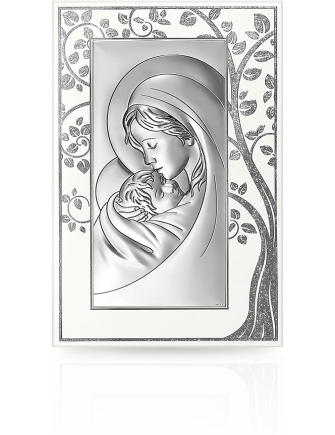 Obraz srebrny Matka Boża Na białym drewnie z grawerem Beltrami 6381P