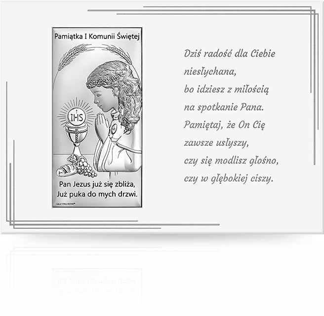 Obrazek na komunię dla dziewczynki: Pamiątka na białym drewnie - Beltrami