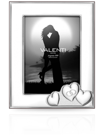 Srebrna ramka z obrączkami Pamiątka na ślub i rocznicę z grawerem Valenti 52126
