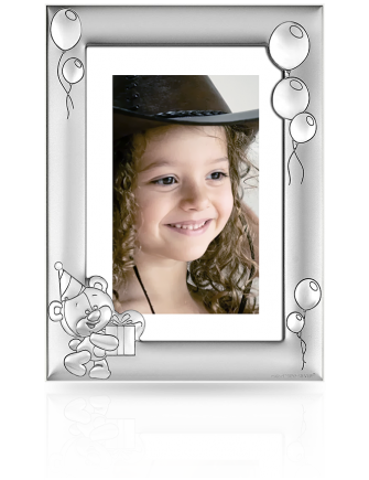 Ramka na zdjęcia z misiem Srebrna pamiątka z grawerem Beltrami 6813RAM