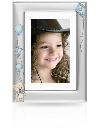 Ramka na zdjęcia z misiem Srebrna pamiątka dla chłopca z grawerem Beltrami 6816RAM