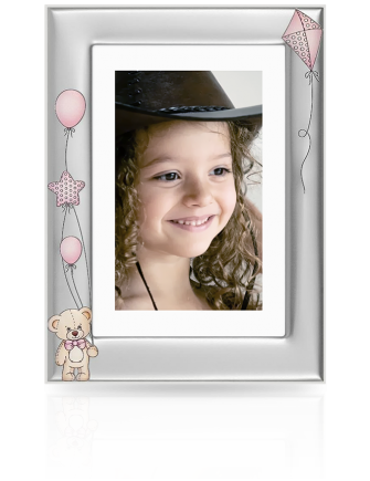 Ramka na zdjęcia z misiem Srebrna pamiątka dla dziewczynki z grawerem Beltrami 6816RAM