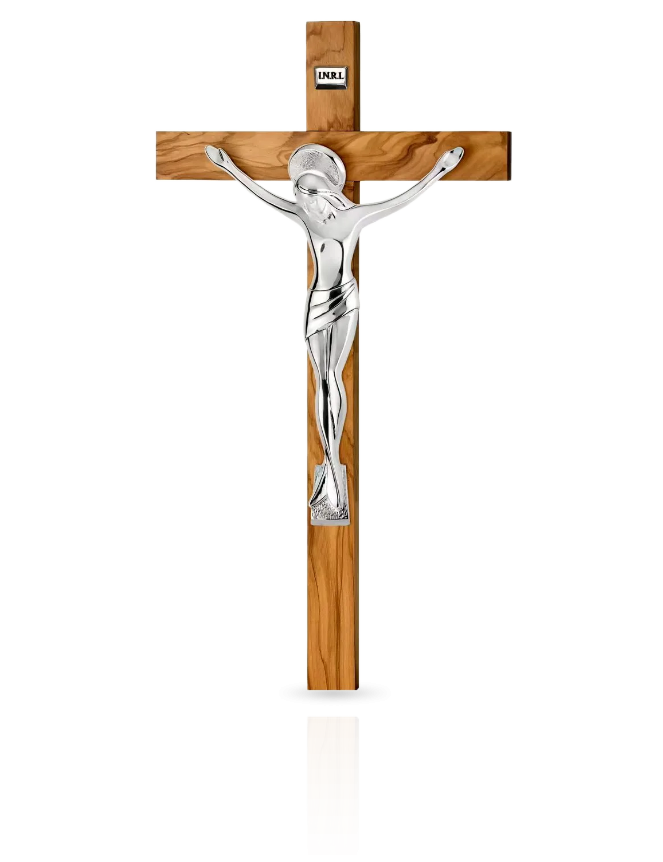 Krzyż drewniany z pasyjką: pokryty srebrem - Valenti