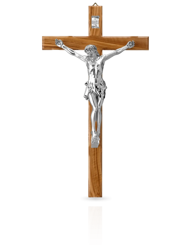 Krzyż wiszący drewniany: z pasyjką pokrytą srebrem - Valenti