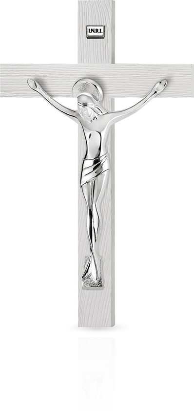 Biały krzyż ze srebrnym Jezusem: pokryty srebrem - Valenti