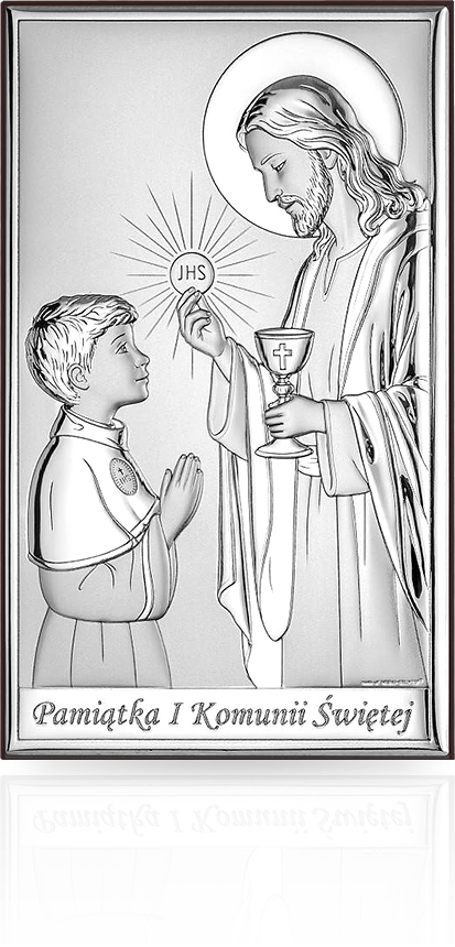Obrazek na komunię dla chłopca: Srebrna pamiątka komunijna - Beltrami