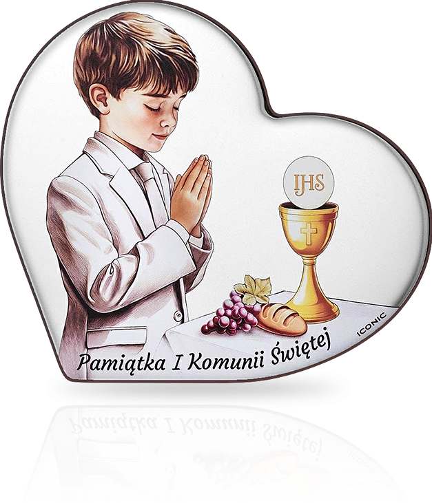 Obrazek na Komunię dla chłopca: aluminium na drewnie - Iconic