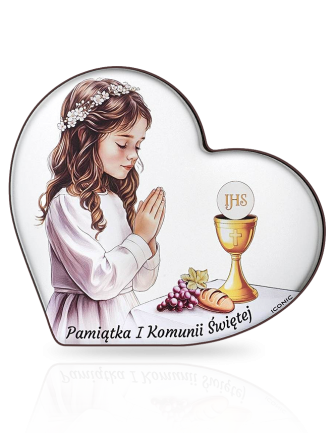 Obrazek na Komunię dla dziewczynki Aluminium na drewnie z grawerem Iconic IC028