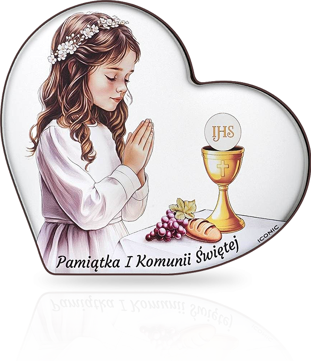 Obrazek na Komunię dla dziewczynki: aluminium na drewnie - Iconic