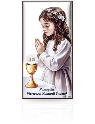 Obrazek na Komunię dla dziewczynki Aluminium na drewnie z grawerem Iconic IC007