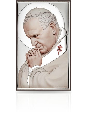Papież Jan Paweł II Obrazek srebrny kolorowy z grawerem Beltrami 6846