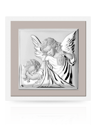 Obrazek srebrny z Aniołkiem Pamiątka na chrzest lub roczek z grawerem Valenti 81493