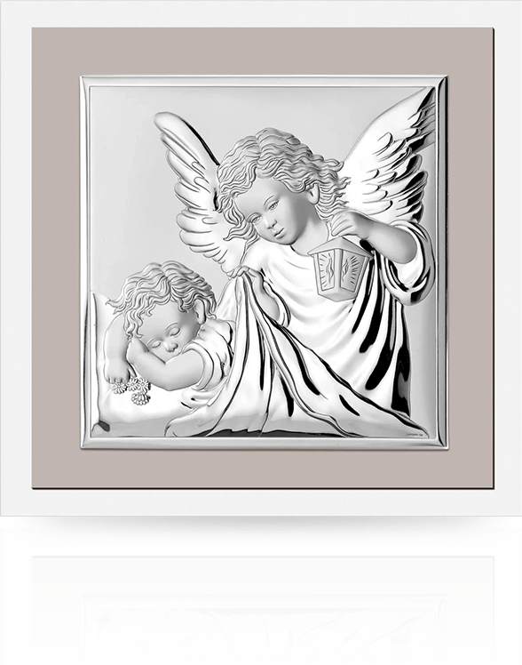 Obrazek srebrny z Aniołkiem: pamiątka na chrzest lub roczek - Valenti