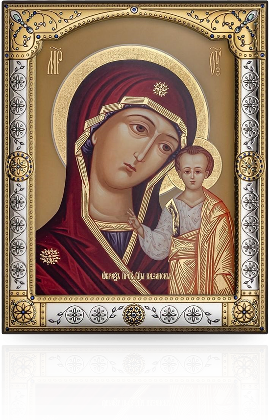 Ikona Matki Bożej Kazańskiej: w ozdobnej ramie za szkłem - Iconic