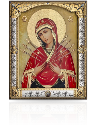 Ikona Matki Bożej Bolesnej W ozdobnej ramie za szkłem z grawerem Iconic IC703