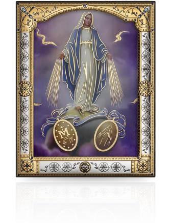 Włoska ikona Matki Bożej W ozdobnej ramie za szkłem z grawerem Iconic IC704