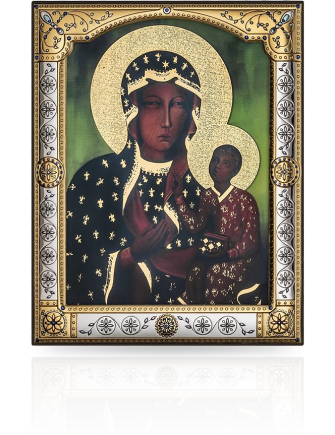 Ikona Matki Bożej Częstochowskiej W ozdobnej ramie za szkłem z grawerem Iconic IC705