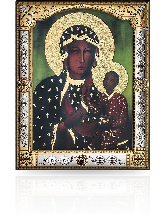 Ikona Matki Bożej Częstochowskiej: w ozdobnej ramie za szkłem - Iconic