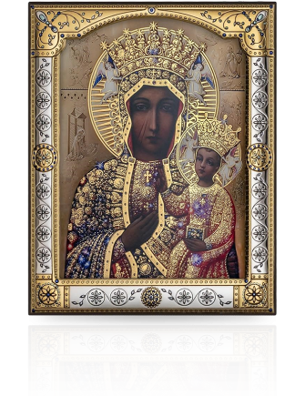Ikona Matka Boża Królowa Polski W ozdobnej ramie za szkłem z grawerem Iconic IC706