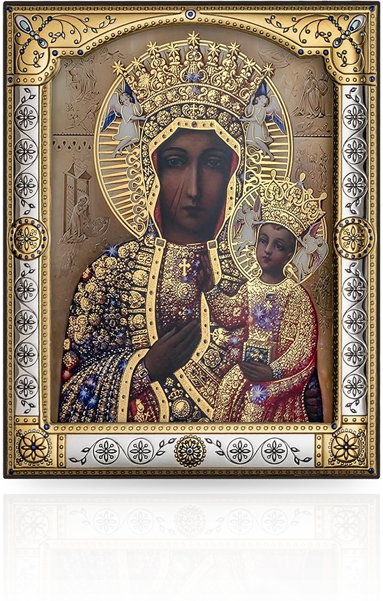 Ikona Matka Boża Królowa Polski: w ozdobnej ramie za szkłem - Iconic
