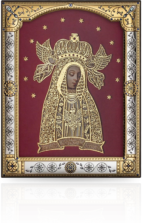 Ikona Matki Bożej Królowej Polski: w ozdobnej ramie za szkłem - Iconic
