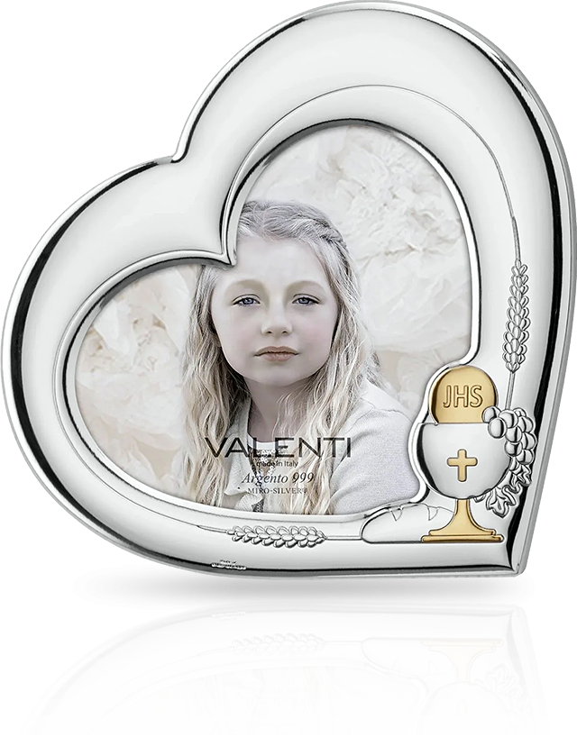 Ramka na zdjęcie komunijne: srebrna ramka serce - Valenti