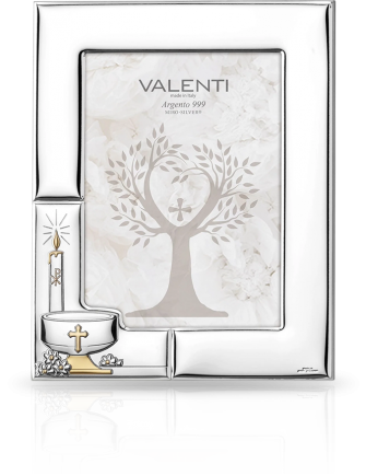 Srebrna ramka na Chrzest Z motywem chrzcielnicy z grawerem Valenti 51120