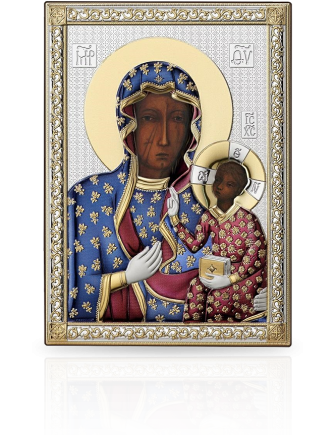 Matka Boska Częstochowska Srebrna ikona kolorowa z grawerem Atelier AE0858