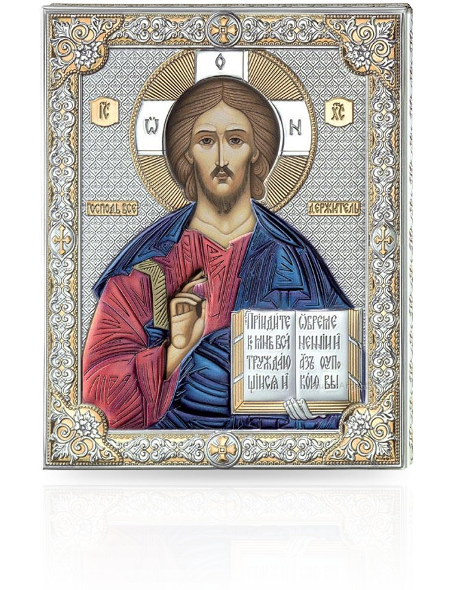 Srebrna ikona Chrystus Pantokrator: srebrna ikona koloryzowana - Valenti