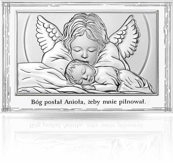 Aniołek nad dzieckiem: obrazek srebrny - Beltrami