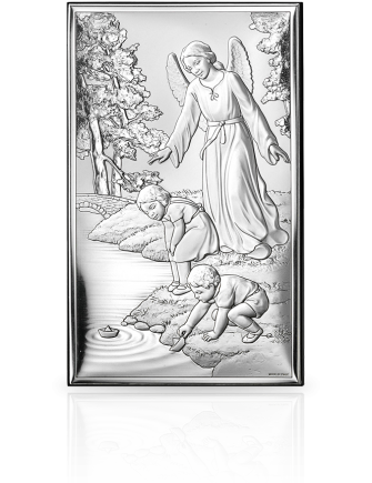 Anioł Stróż nad wodą Obrazek srebrny na Komunię z grawerem Valenti v18001