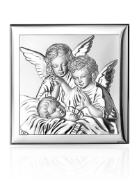 Aniołki nad dzieckiem Obrazek srebrny na Chrzest z grawerem Valenti vl801