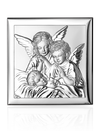 Aniołki nad dzieckiem Srebrny obrazek z grawerem Valenti vl801