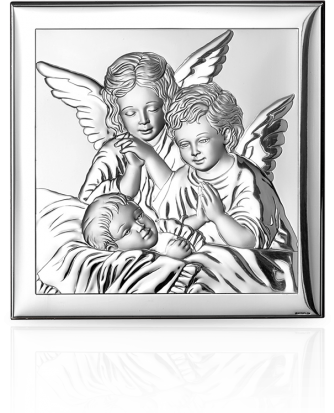Aniołki nad dzieckiem: srebrny obrazek - Valenti