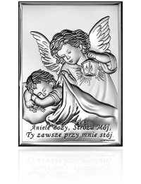 Anioł czuwający nad dzieckiem Obrazek srebrny pamiątka Chrztu z grawerem Beltrami 6442