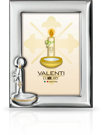 Srebrna ramka na Chrzest: ze świecą i chrzcielnicą - Valenti